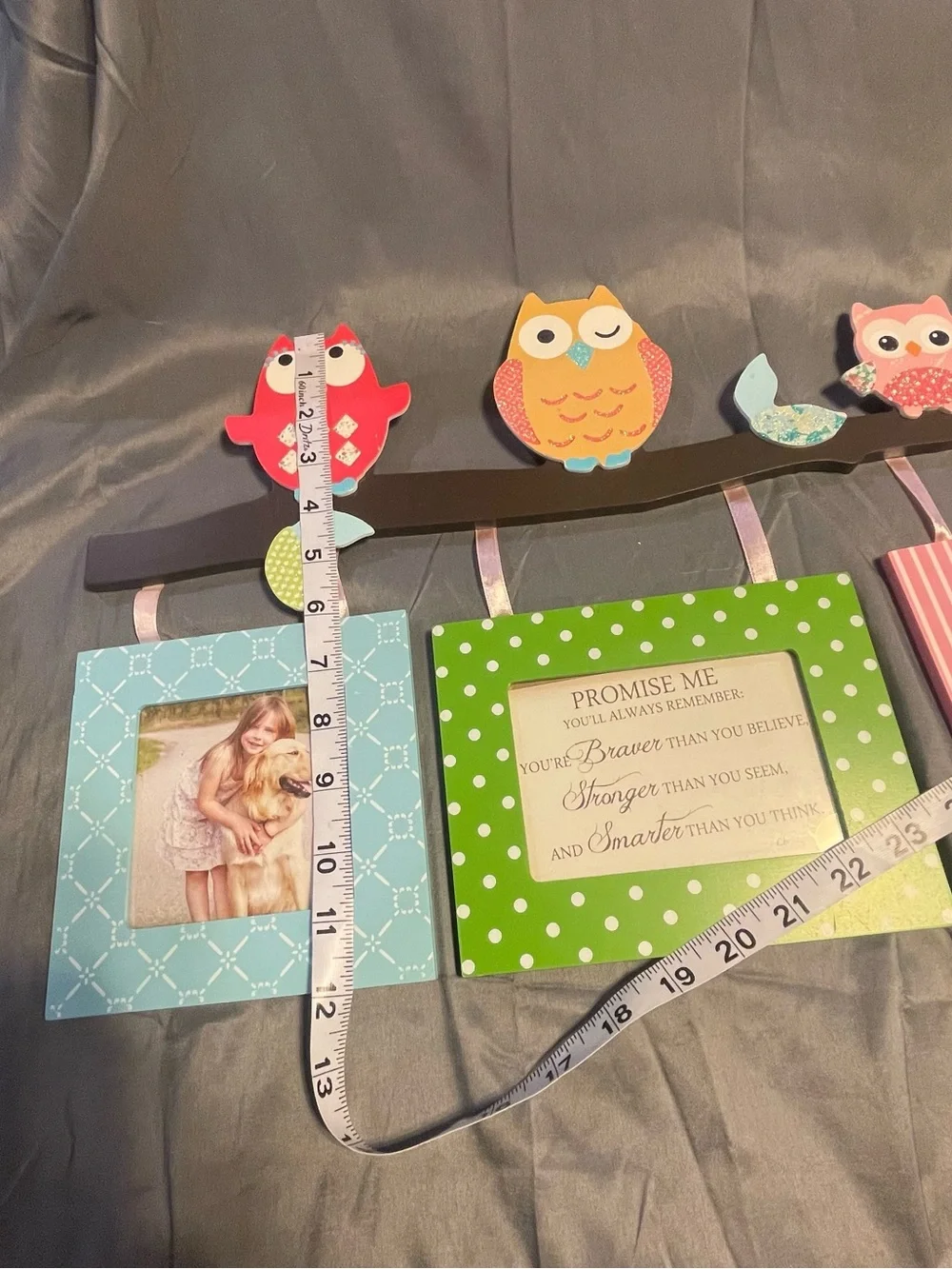 Whimsical Owl Triple Picture Frame - Pink, Green & Blue